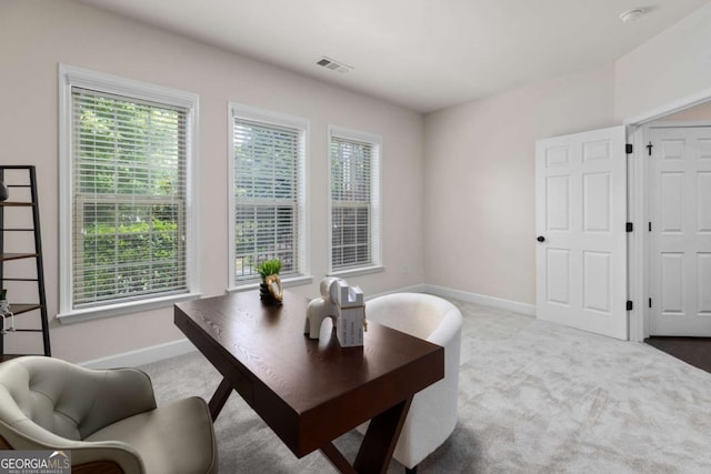 carpeted office space with baseboards and plenty of natural light