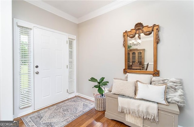 59 Creekside Blf, Hiram, GA 30141 - foyer with a chandelier, ornamental molding, wood finished floors, and baseboards