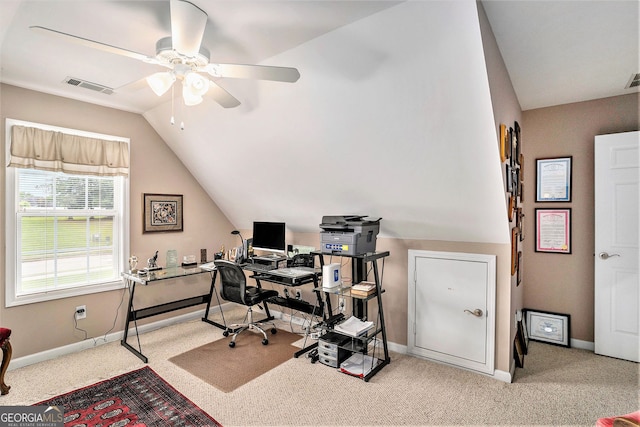 127 Courts Of Hampton, Hampton, GA 30228 - home office with ceiling fan, carpet, and lofted ceiling