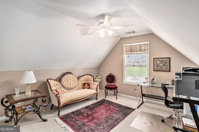127 Courts Of Hampton, Hampton, GA 30228 - carpeted home office featuring lofted ceiling and a ceiling fan