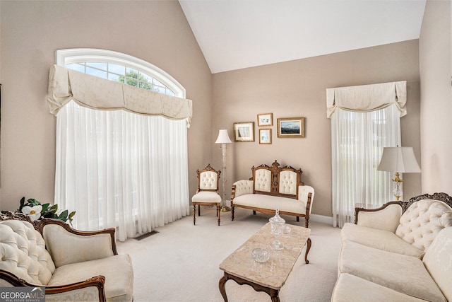 127 Courts Of Hampton, Hampton, GA 30228 - living area featuring carpet flooring and high vaulted ceiling