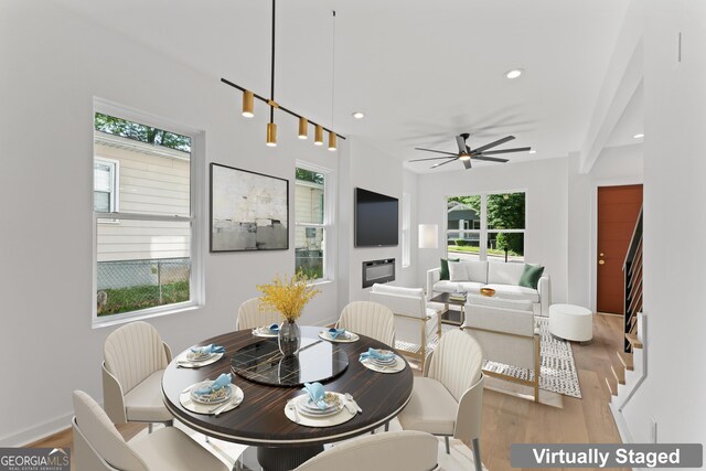 1835 Taylor Ave, East Point, GA 30344 - dining space with wood finished floors, ceiling fan, and recessed lighting