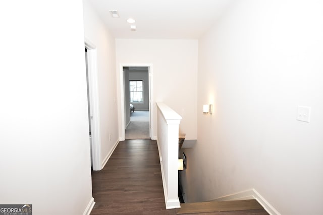 756 Cady Way, Atlanta, GA 30312 - hallway featuring an upstairs landing, baseboards, and dark wood-style floors