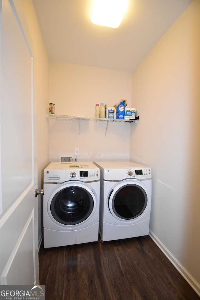 756 Cady Way, Atlanta, GA 30312 - laundry area with washer and dryer, dark wood-style flooring, and baseboards