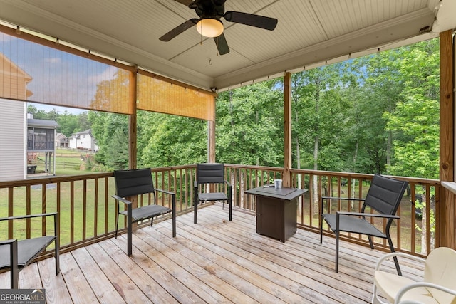 1050 Double Branches Ln, Dallas, GA 30132 - wooden deck with a ceiling fan and a lawn