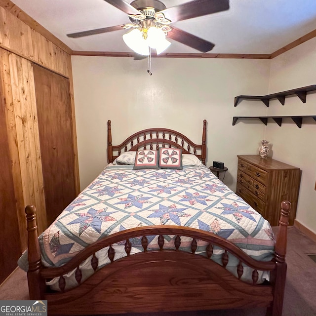 77 Hollow Log Path, Cleveland, GA 30528 - carpeted bedroom with ornamental molding, ceiling fan, and a closet