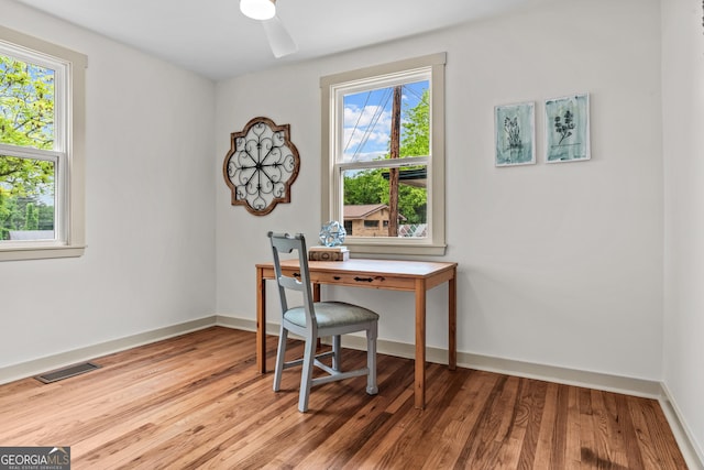 492 Clover St, Athens, GA 30606 - office space featuring wood finished floors, a ceiling fan, and baseboards