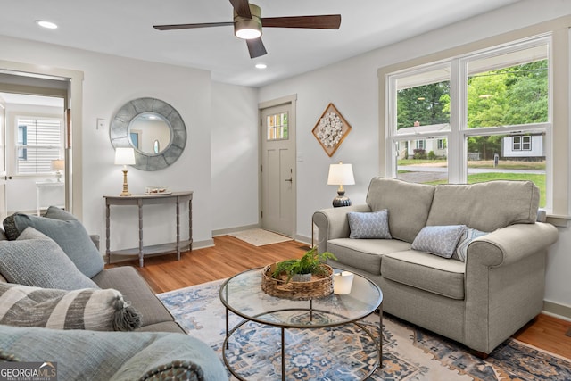 492 Clover St, Athens, GA 30606 - living area featuring ceiling fan, wood finished floors, baseboards, and recessed lighting