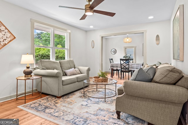 492 Clover St, Athens, GA 30606 - living area with ceiling fan, wood finished floors, recessed lighting, and baseboards