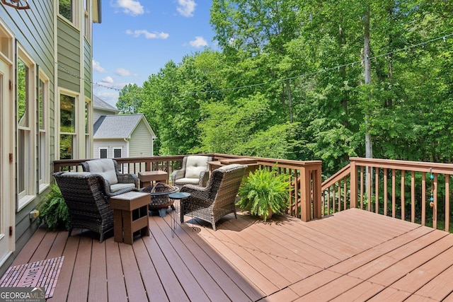 1320 Magnolia Park Cir, Cumming, GA 30040 - wooden deck with an outdoor living space with a fire pit