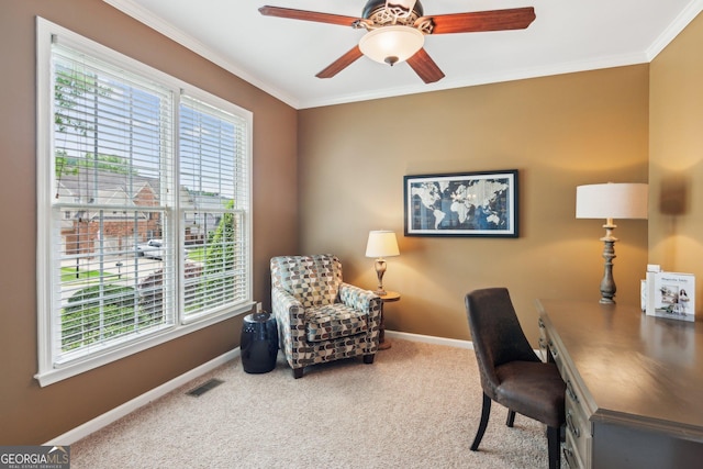 1320 Magnolia Park Cir, Cumming, GA 30040 - office space with ornamental molding, carpet, and a ceiling fan