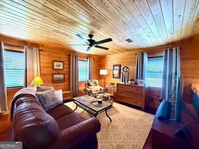 570 July Rd, Rochelle, GA 31079 - living area with wooden ceiling, ceiling fan, wooden walls, and wood finished floors