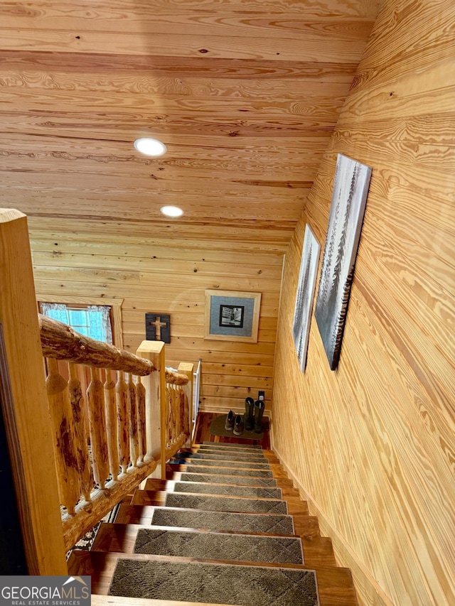 570 July Rd, Rochelle, GA 31079 - stairway with wooden walls, wooden ceiling, and wood finished floors