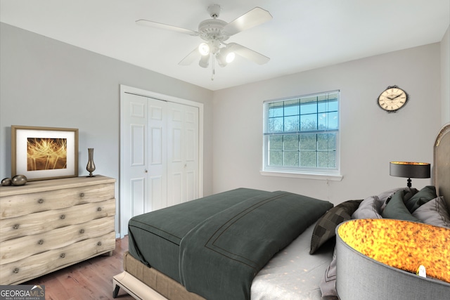 3137 Buford Hwy NE Unit 11, Brookhaven, GA 30329 - bedroom featuring a closet, wood finished floors, and a ceiling fan