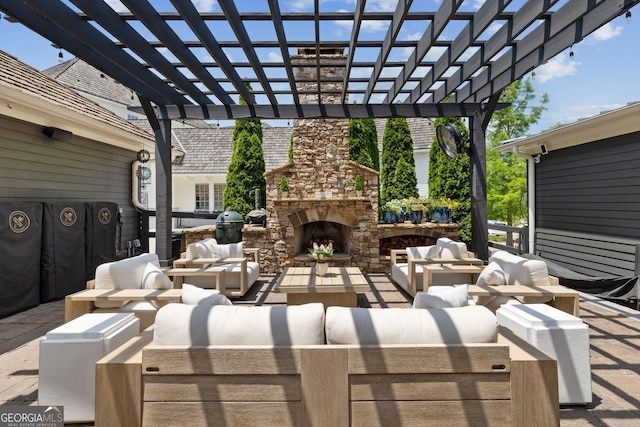 6815 Berkley Rd, Cumming, GA 30040 - view of patio / terrace featuring an outdoor living space with a fireplace and a pergola