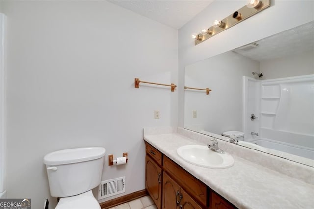 1810 King Mill Rd, Mcdonough, GA 30252 - bathroom featuring toilet, vanity, bathing tub / shower combination, and tile patterned floors