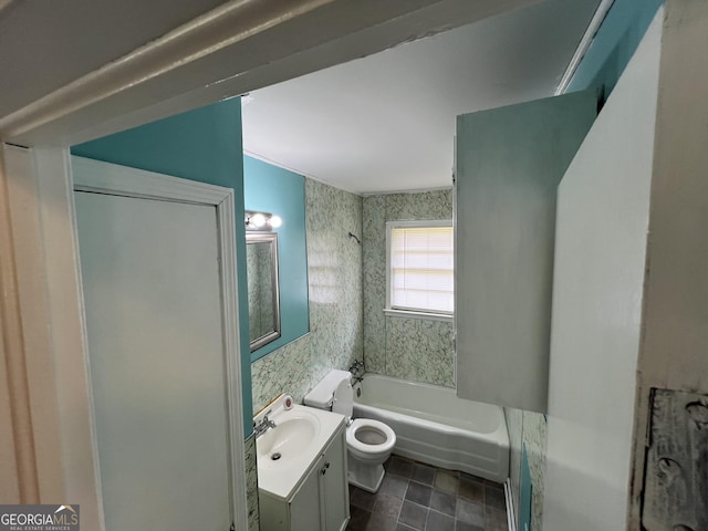 full bathroom featuring toilet, vanity, and shower / tub combination