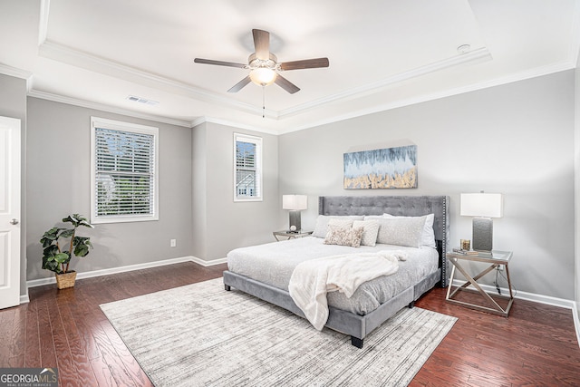 1946 Jeffery Rd NW, Atlanta, GA 30318 - bedroom featuring a raised ceiling, multiple windows, wood-type flooring, and crown molding