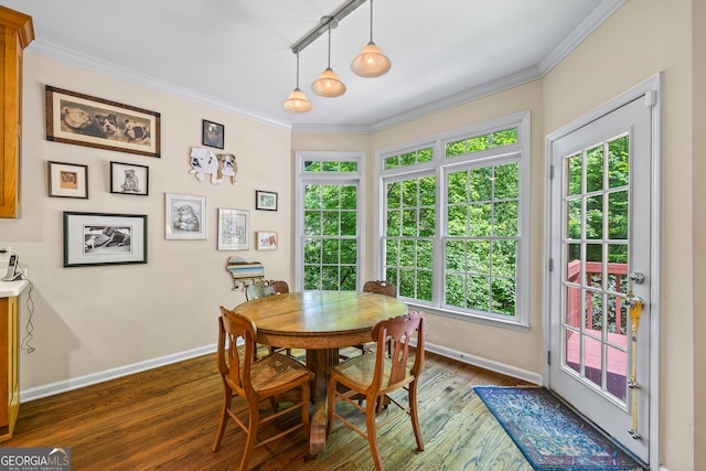 127 Chestnut Ln, Athens, GA 30606 - dining space with ornamental molding and dark wood-style flooring