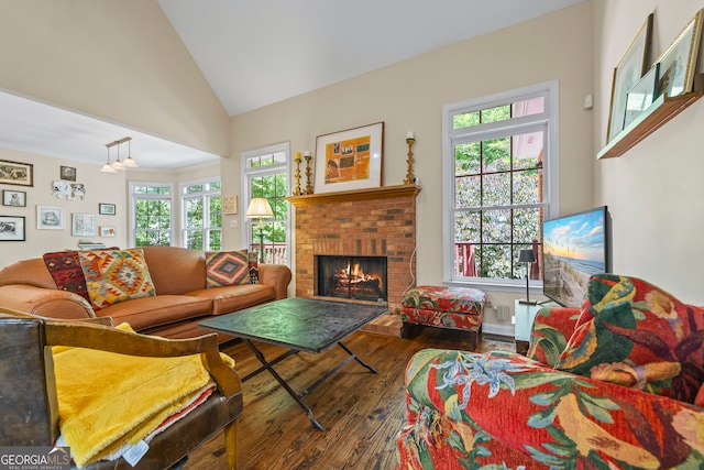 127 Chestnut Ln, Athens, GA 30606 - living area with hardwood / wood-style flooring, a fireplace, and lofted ceiling