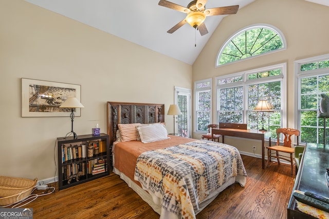 127 Chestnut Ln, Athens, GA 30606 - bedroom featuring high vaulted ceiling, wood finished floors, and ceiling fan