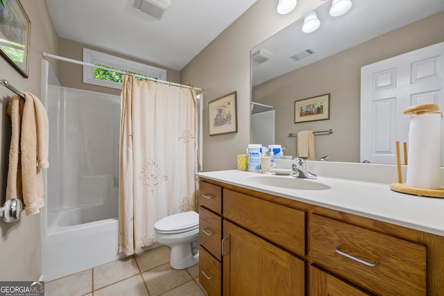127 Chestnut Ln, Athens, GA 30606 - full bath featuring vanity, tile patterned flooring, and shower / bath combo with shower curtain