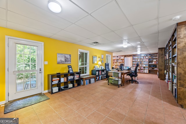 127 Chestnut Ln, Athens, GA 30606 - tiled home office featuring a paneled ceiling