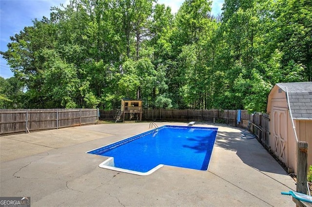 2652 Mount Tabor Church Rd, Dallas, GA 30157 - view of swimming pool with a patio area, a fenced backyard, and a playground