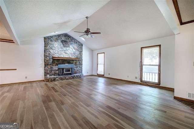 2652 Mount Tabor Church Rd, Dallas, GA 30157 - unfurnished living room with ceiling fan, wood finished floors, vaulted ceiling, and baseboards
