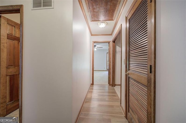 2652 Mount Tabor Church Rd, Dallas, GA 30157 - hall featuring attic access, light wood-style flooring, ornamental molding, and baseboards