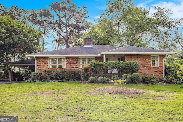 894 Nottingham Dr, Avondale Estates, GA 30002 - ranch-style home with brick siding, a chimney, and a front lawn