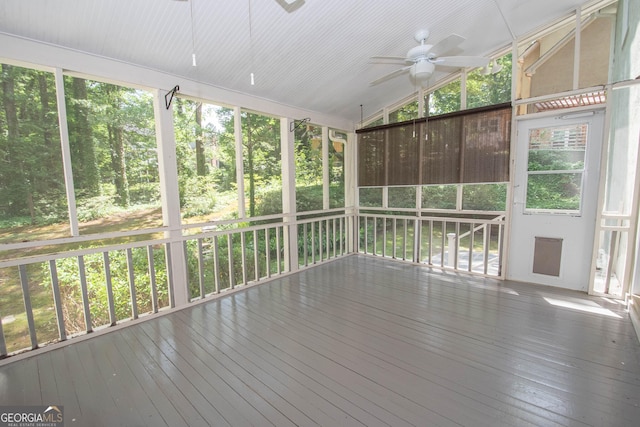 24 Overbrook Ct, Newnan, GA 30263 - unfurnished sunroom featuring a ceiling fan, lofted ceiling, and healthy amount of natural light