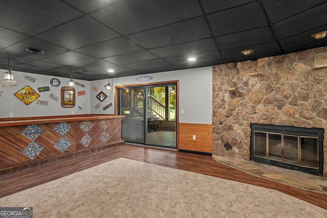 9020 Lakeview Pkwy, Villa Rica, GA 30180 - reception area with wainscoting, a fireplace, and a drop ceiling