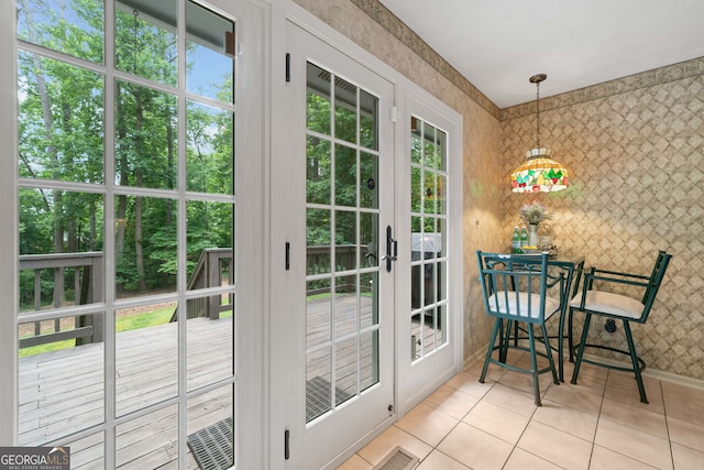 1260 Willeo Creek Dr, Roswell, GA 30075 - entryway featuring tile patterned flooring, wallpapered walls, and french doors