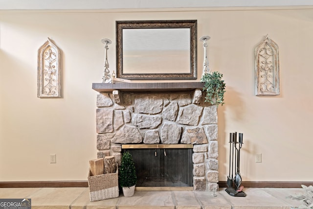 1260 Willeo Creek Dr, Roswell, GA 30075 - detailed view of baseboards and a fireplace