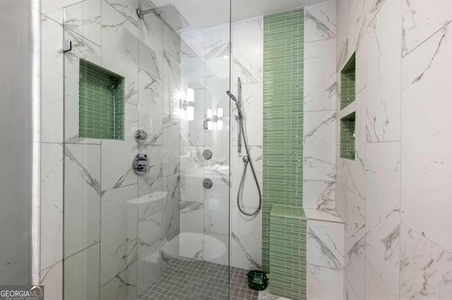 1141 Moorestown Cir, Decatur, GA 30033 - bathroom featuring a marble finish shower