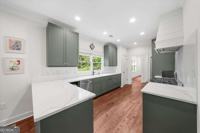 2324 Oakview Rd NE, Atlanta, GA 30317 - kitchen featuring dishwasher, custom range hood, tasteful backsplash, and recessed lighting