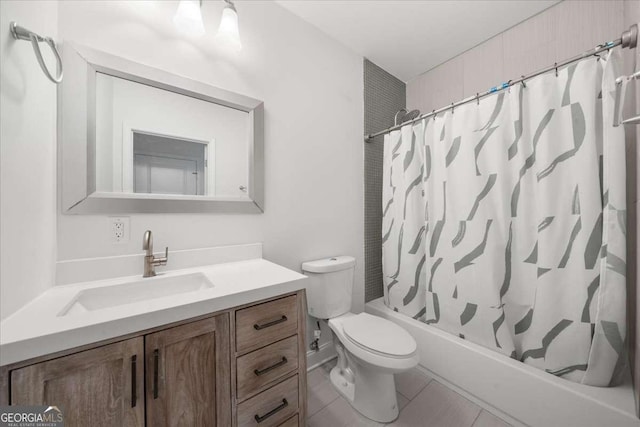 2324 Oakview Rd NE, Atlanta, GA 30317 - bathroom featuring toilet, vanity, shower / bath combo with shower curtain, and tile patterned floors