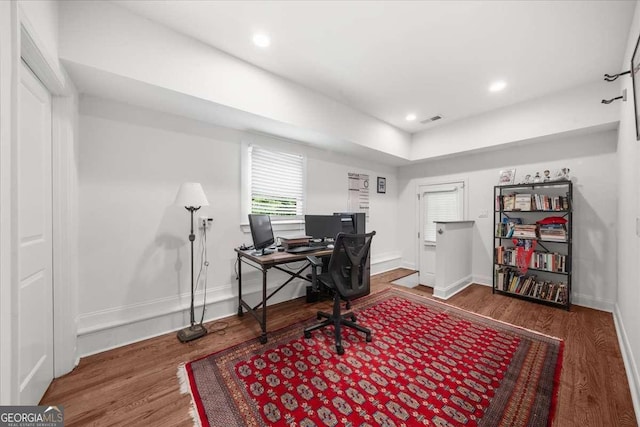 2324 Oakview Rd NE, Atlanta, GA 30317 - office featuring wood finished floors, baseboards, and recessed lighting