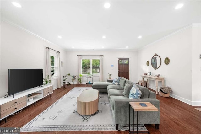 2324 Oakview Rd NE, Atlanta, GA 30317 - living area with crown molding, baseboards, recessed lighting, and wood finished floors