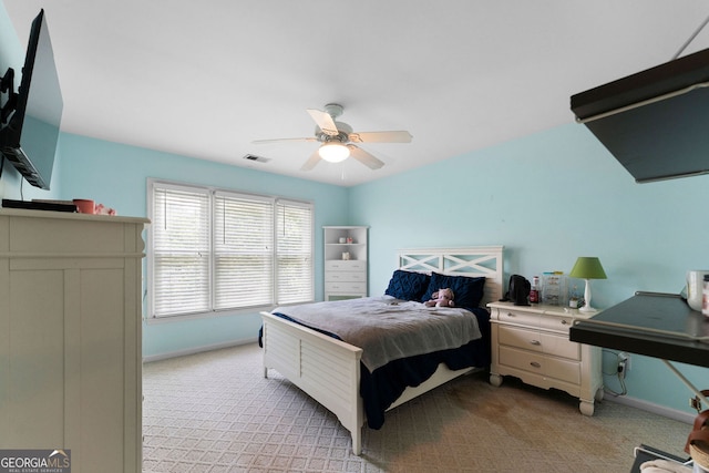 1377 Downington Ln NW, Acworth, GA 30101 - bedroom with light colored carpet, baseboards, and ceiling fan