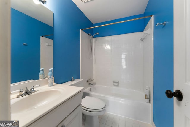 1377 Downington Ln NW, Acworth, GA 30101 - bathroom with toilet,  shower combination, vanity, and tile patterned floors
