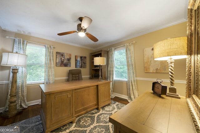 54 Twin Oaks Ln SW, Cartersville, GA 30120 - office featuring ceiling fan, plenty of natural light, baseboards, and crown molding