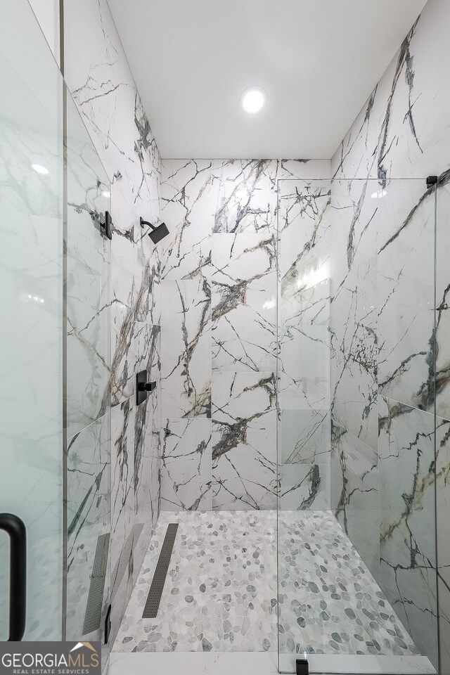 972 Auburn Rd, Dacula, GA 30019 - bathroom with a marble finish shower and recessed lighting