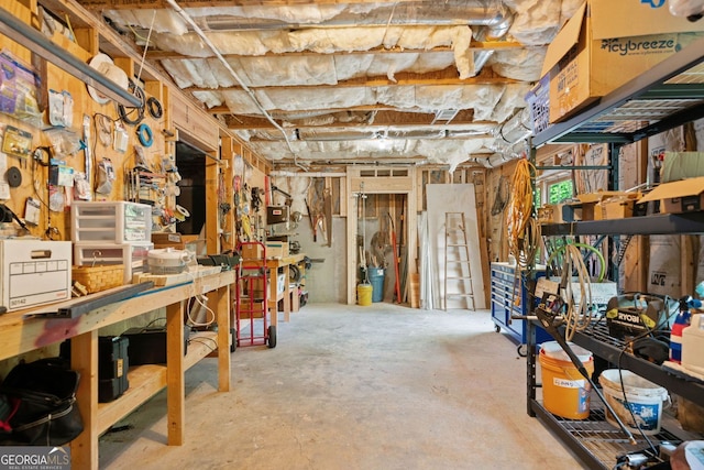 below grade area with a workshop area