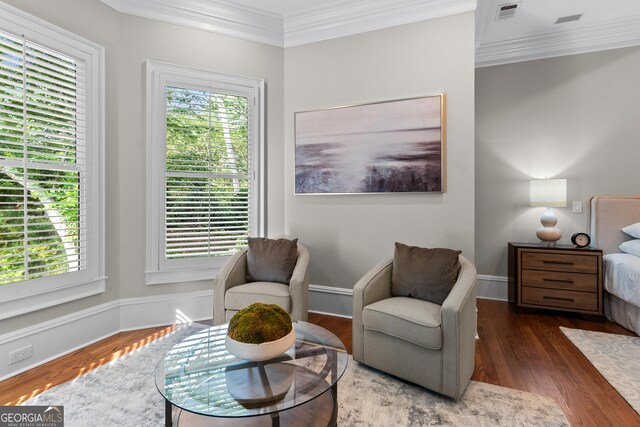 3905 Merriweather Woods, Johns Creek, GA 30022 - sitting room featuring plenty of natural light, ornamental molding, and wood finished floors