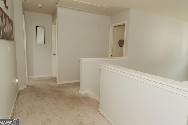 258 Creek View Ln, Acworth, GA 30102 - corridor featuring attic access, carpet flooring, an upstairs landing, and baseboards