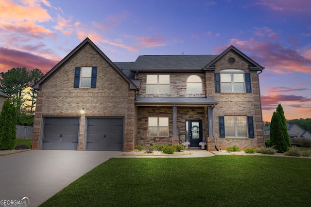 321 Shannon Ct, Mcdonough, GA 30252 - view of front of property with an attached garage, driveway, a front yard, and brick siding