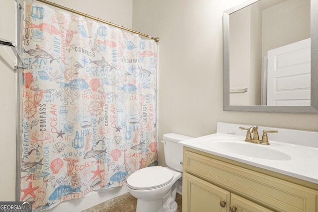 321 Shannon Ct, Mcdonough, GA 30252 - bathroom featuring vanity, toilet, and shower / bath combo