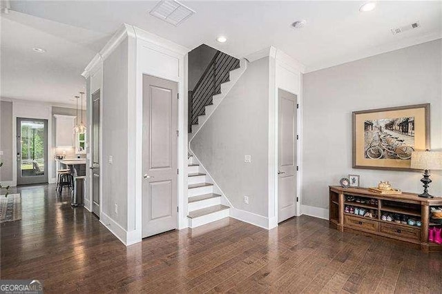 1660 Chandler Rd, Lawrenceville, GA 30045 - stairs with hardwood / wood-style flooring, baseboards, and recessed lighting